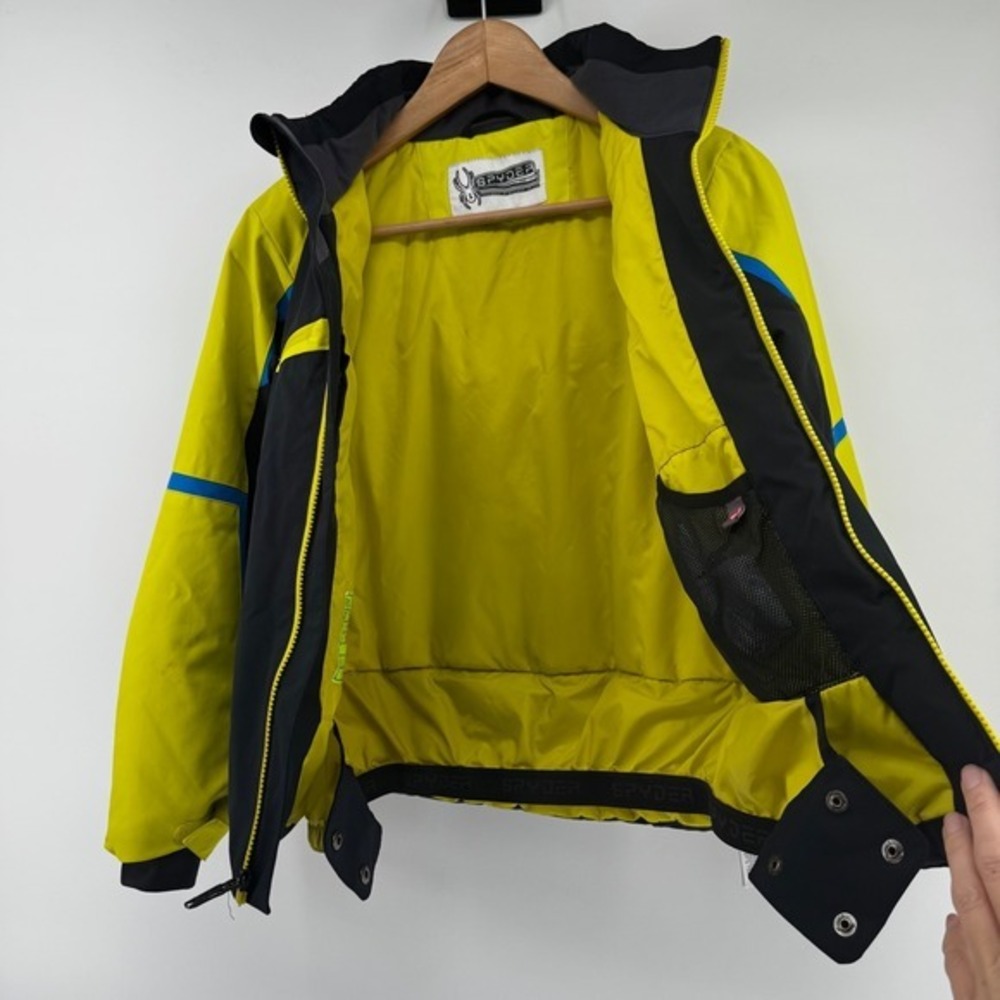 Spyder Boys Challenger Insulated Ski Jacket‎ 12 Black/Yellow/Blue Hooded Coat - Picture 5 of 11
